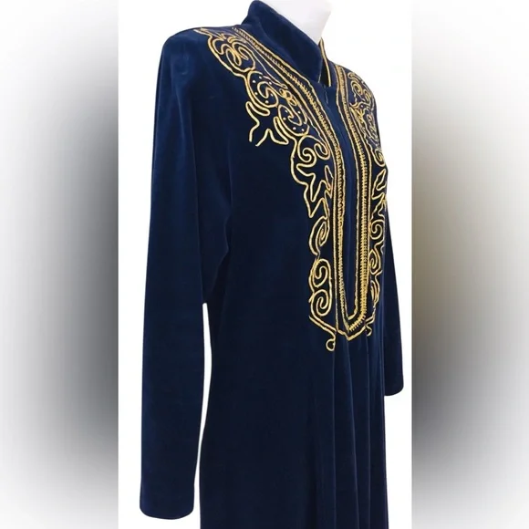david brown California Dark Blue Velour Hostess Dress House Robe 1970s  Medium